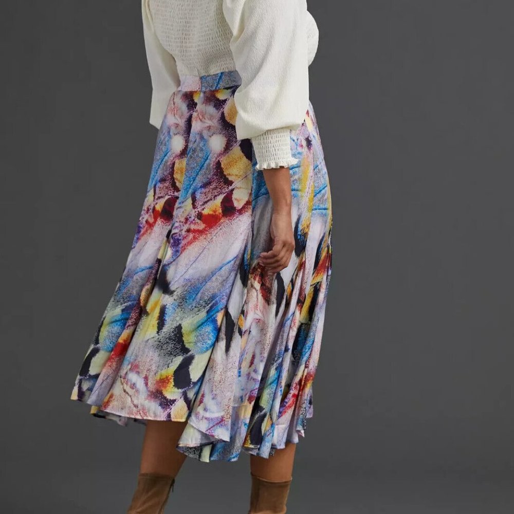 Anthropologie 8 NWT A-Line Midi Skirt Watercolor Art Vibrant Abstract. - Picture 7 of 9